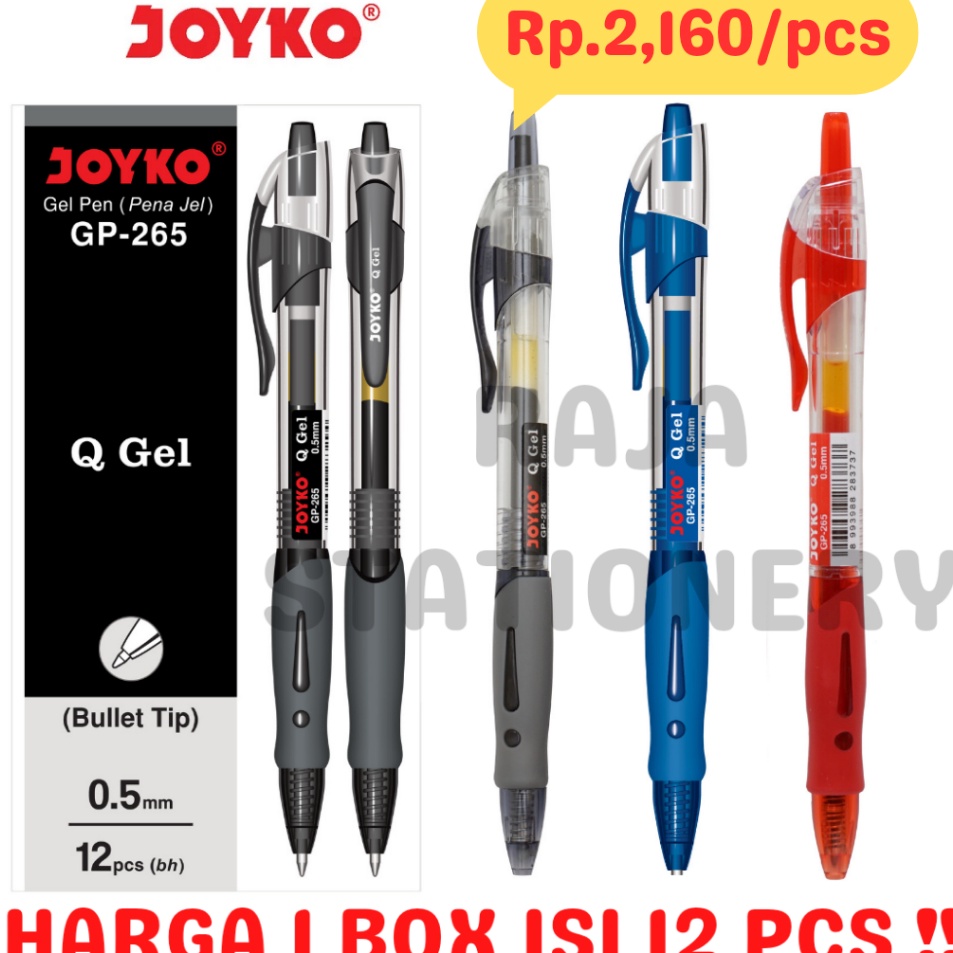 

Super Oke JOYKO GEL PEN QGEL GP265 PENA PULPEN JOYKO CETEK HITAM BIRU MERAH GP265 REFILL PEN QGEL GP265 BOX