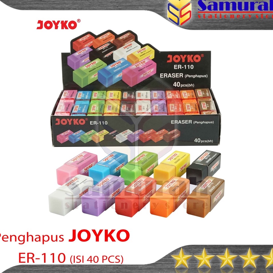 

Penghapus Pensil Joyko ER11 Kecil isi 4 Pcs Eraser ER 11 Colours Hapusan Stip Pencil B4 1 Warna Pink Biru Hijau Kuning Hitam Putih Ungu Merah Orange Coklat