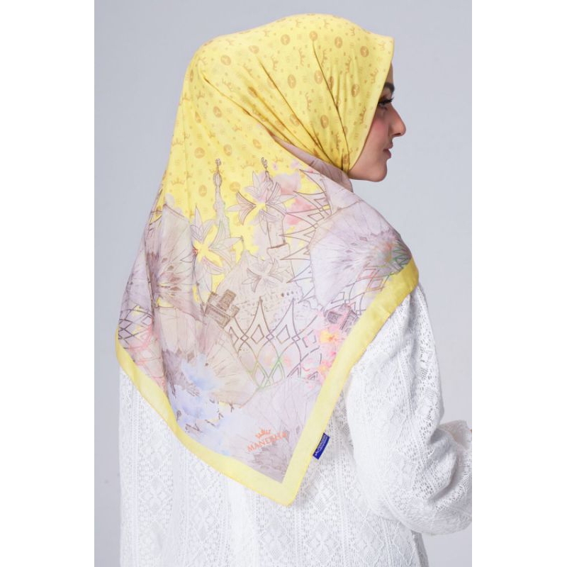 Mandjha Special Free Box Ivan Gunawan Fashion Scarf Original Motif Hijab Nabawi Yellow,Produksi Juga
