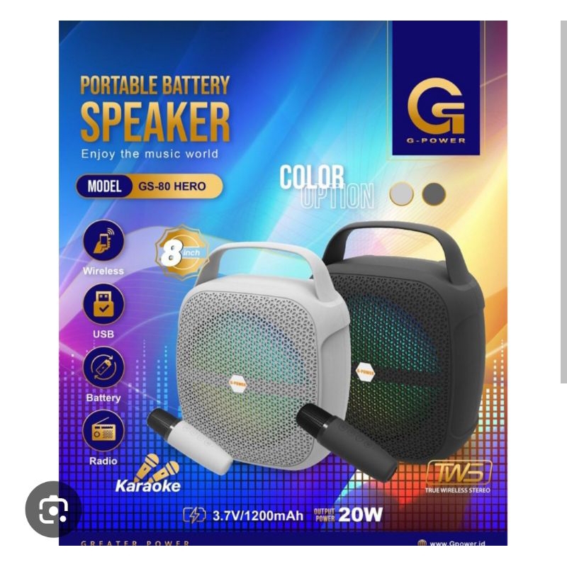 SPEAKER BLUETOOTH GPOWER GS-80 8" HERO WITCH MIC PORTABLE SUPER BIG BASS