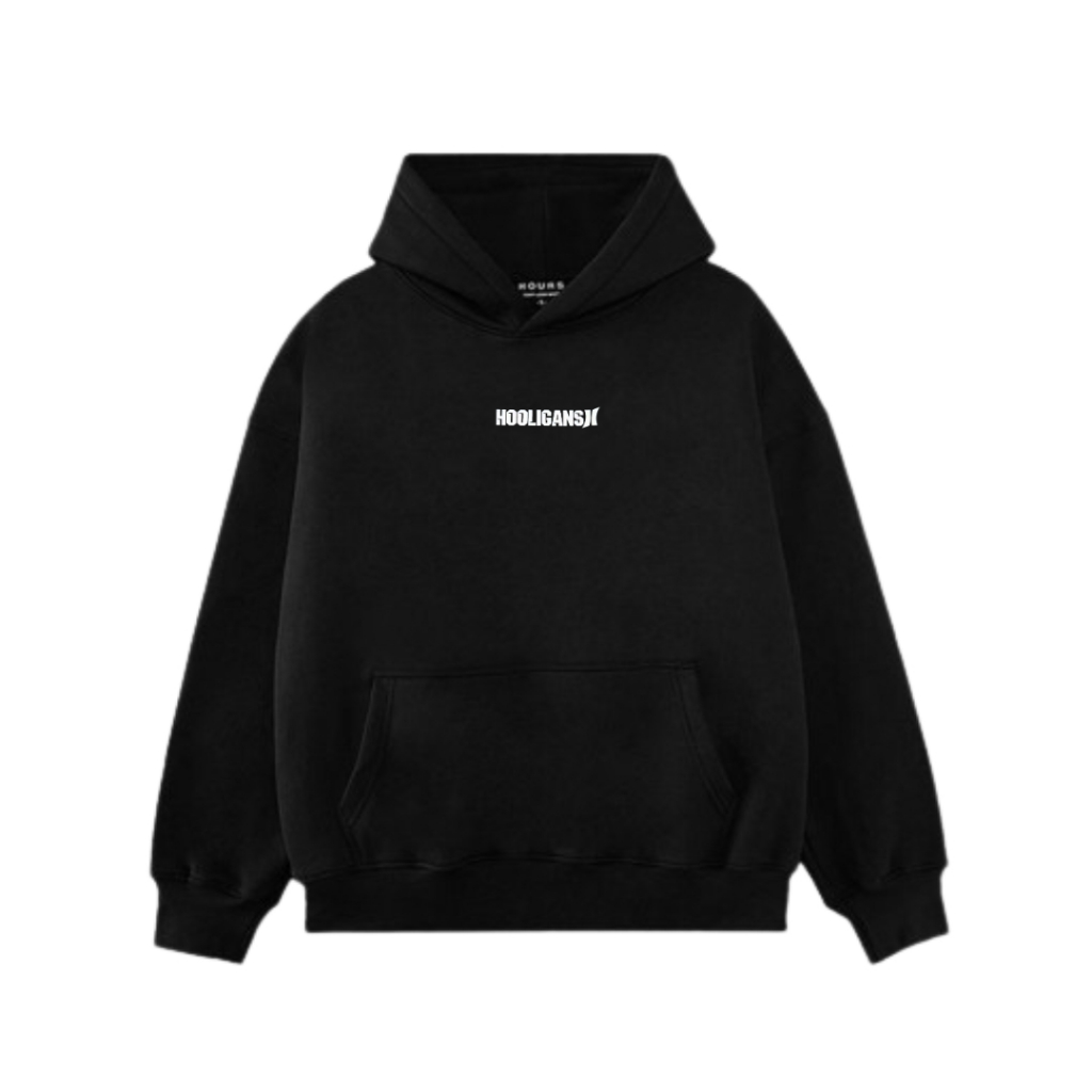 Hooligans Hoodie Sweatshirt Bold Vision Black On White