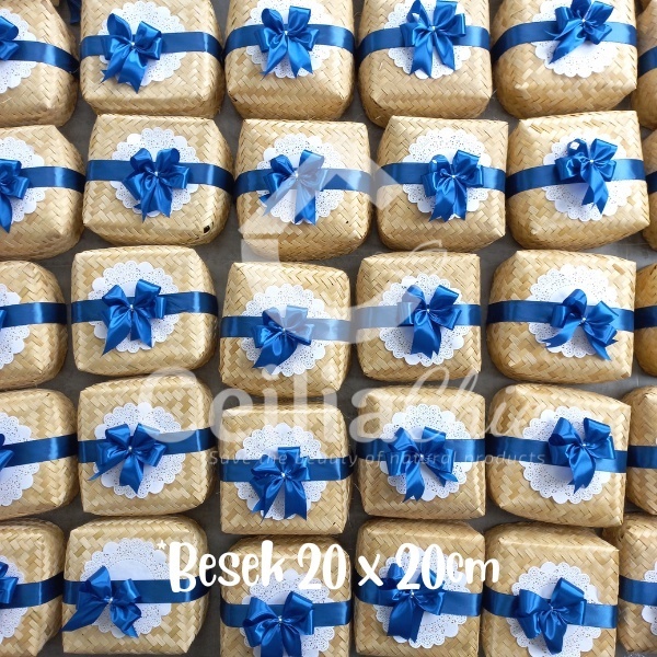 Sepasang Besek Premium 18 x 18 cm Wadah anyaman bambu Kotak nasi tradisional Hajatan Nasi Berkat