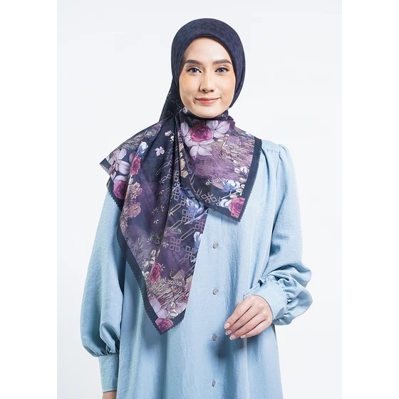 fashion muslim pakaian wanita jilbab kerudung hijab segi empat premium kanara bunga kapas elzatta