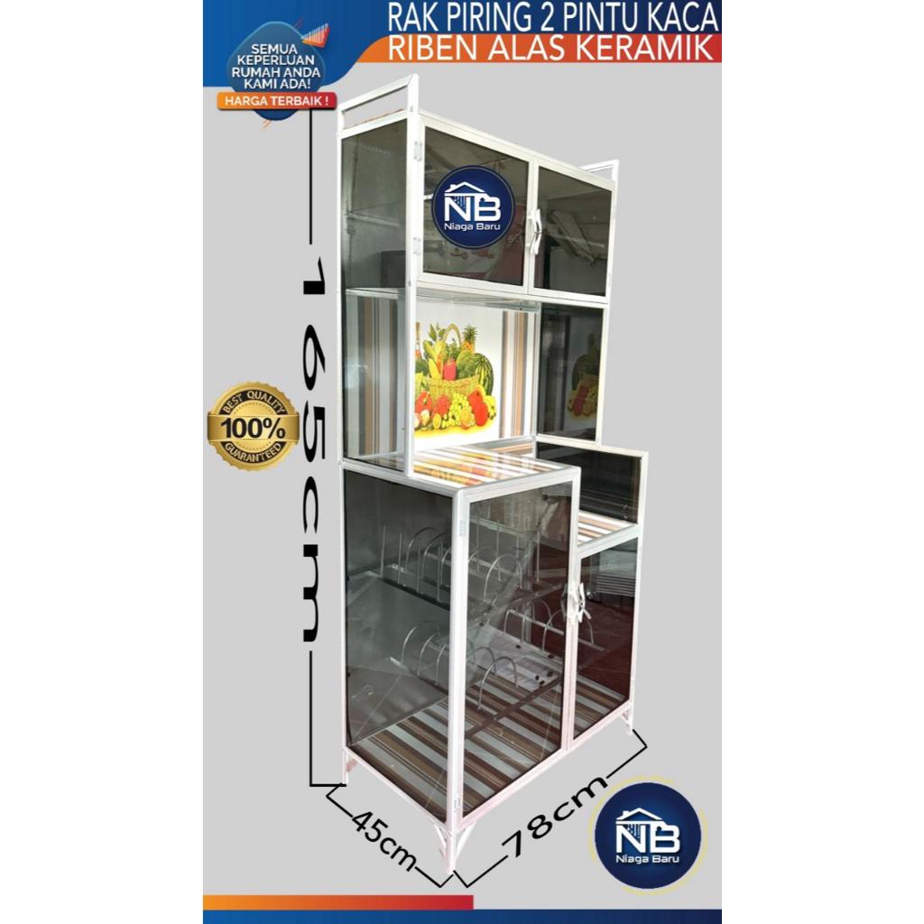 RAK PIRING / LEMARI PIRING 2 PINTU KACA RIBEN KERAMIK KHUSUS BOGOR KURIR TOKO