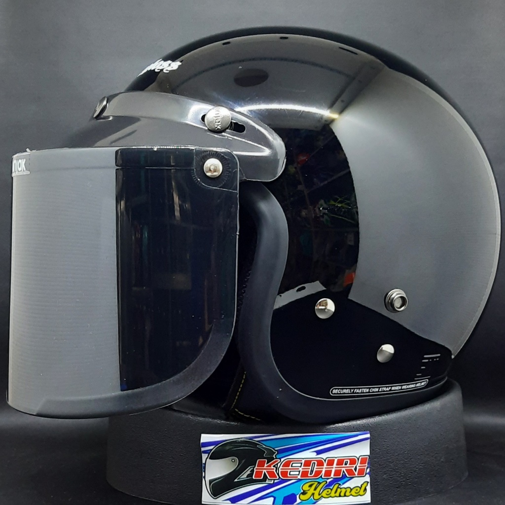Helm CARGLOSS CFM original + visor kaca datar INJAK HITAM smoke retro bogo ongkir 1kg ori