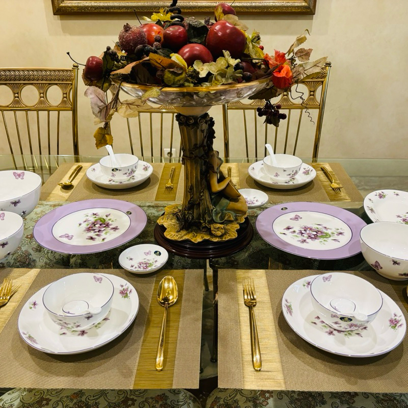Dinner Set Aynsley England Butterfly Violet 20 Pcs Mewah Cantik Piring Makan Set