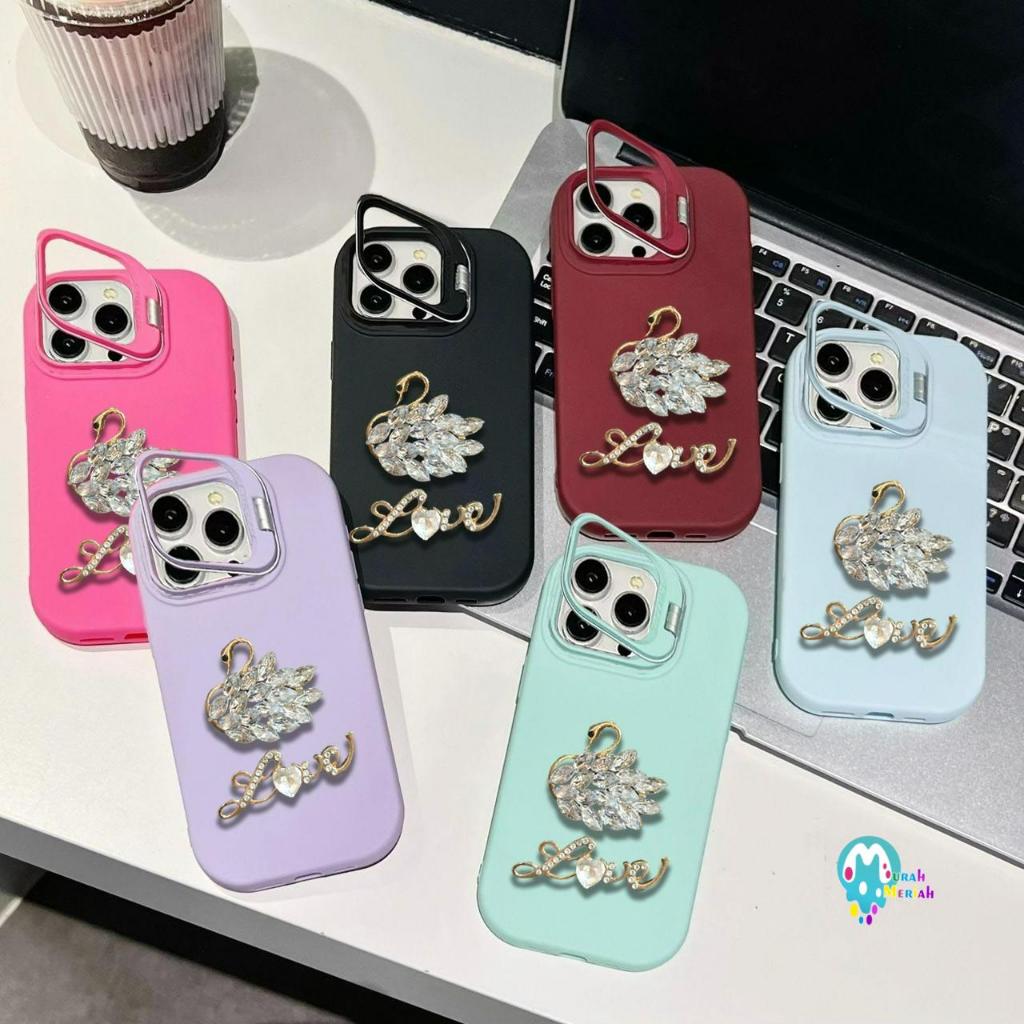 GC98 DIAMOND SWAN LOVE MACARON STAND SOFTCASE/CASING HP COMPATIBLE FOR REALME C21Y C25Y C25 C12 C30 