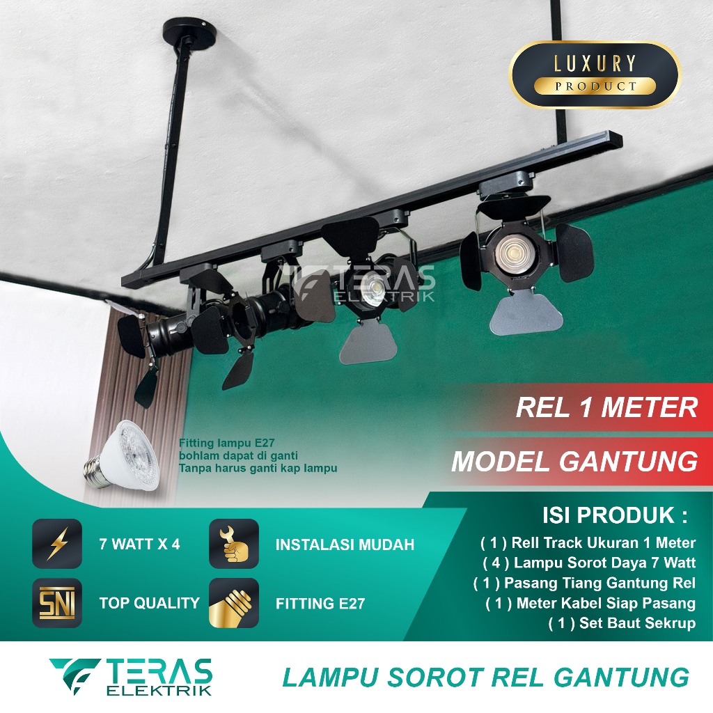 Paket lampu sorot rel mini studio 7 watt 1 set isi 4 tracklight rel studio
