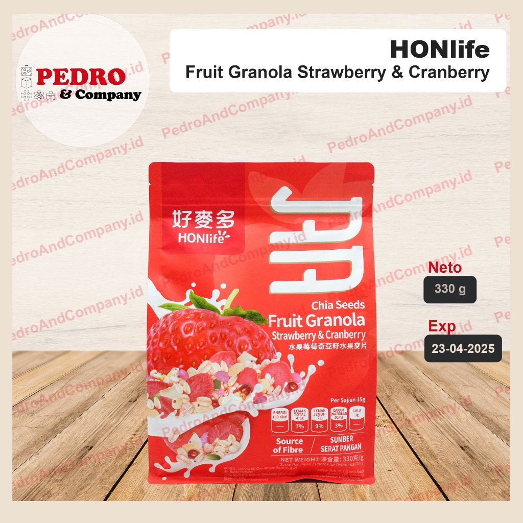 

HONlife Fruit Granola Chia seeds strawberry cramberry 330 gram serela cereal buah stoberi cranberi