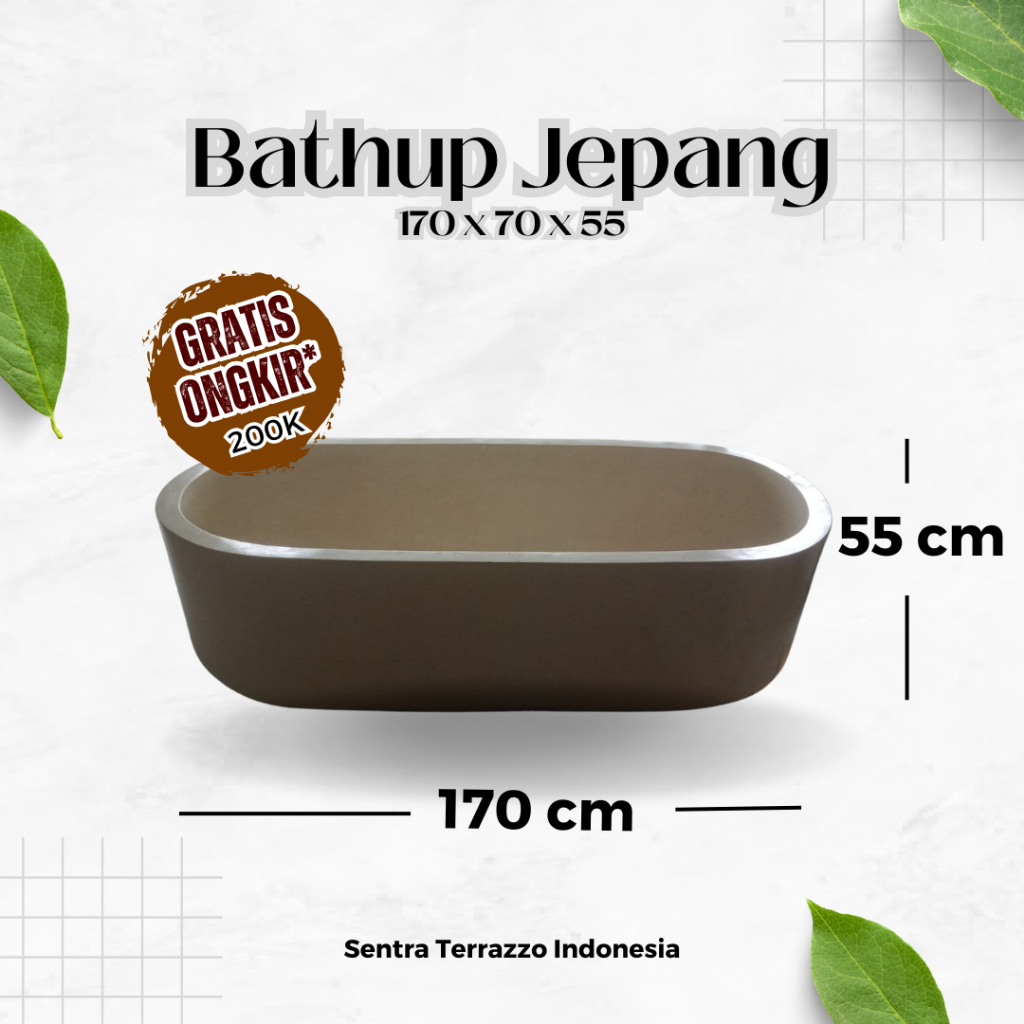 Bathup Terazo Exclusive - Bahan Terrazzo Kualitas Tinggi, Warna Natural, Ukuran 170x70, Desain Unik