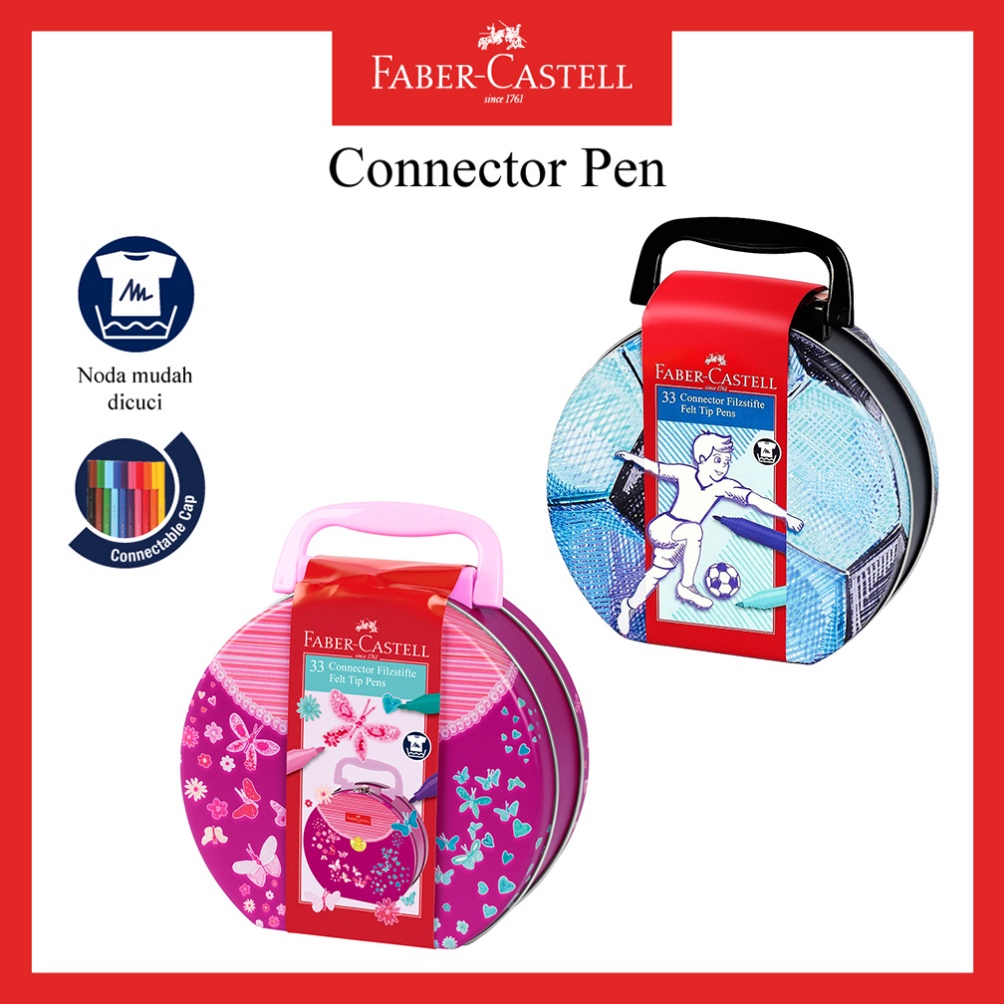 

KODE D53J Konektor Pen Faber Castell Spidol Warna Connector Pen in Soccer Gift Tin Hand Bag Gift Tin