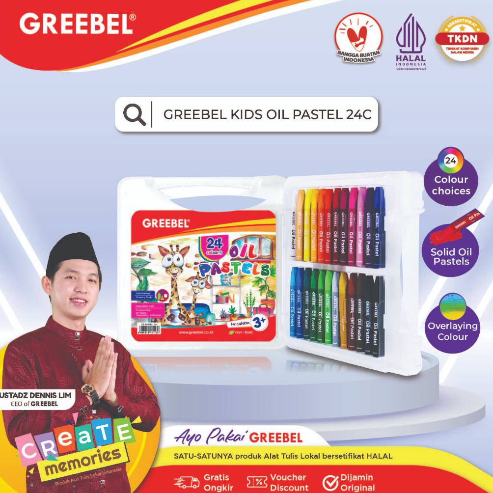 

KODE I29L GREEBEL Crayon Krayon Kids Oil Pastel 24 Warna 24C tdk berdebu cerah utk anak sekolah art tdk beracun