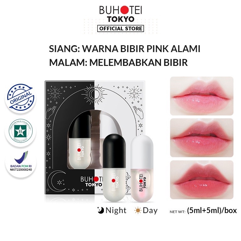 BUHOTEI Day  Night Lip Serum Set 5ml  5ml Serum Bibir Pink Alami Lip Gloss Lip Oil BPOM HALA Lip Bal