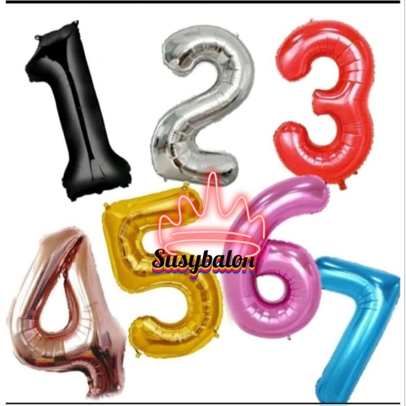 Balon Foil Angka 80cm Warna Gold/Silver/Rose gold/Pink/Biru/Merah/Putih/Rainbow/Balon Angka/Balon Ul