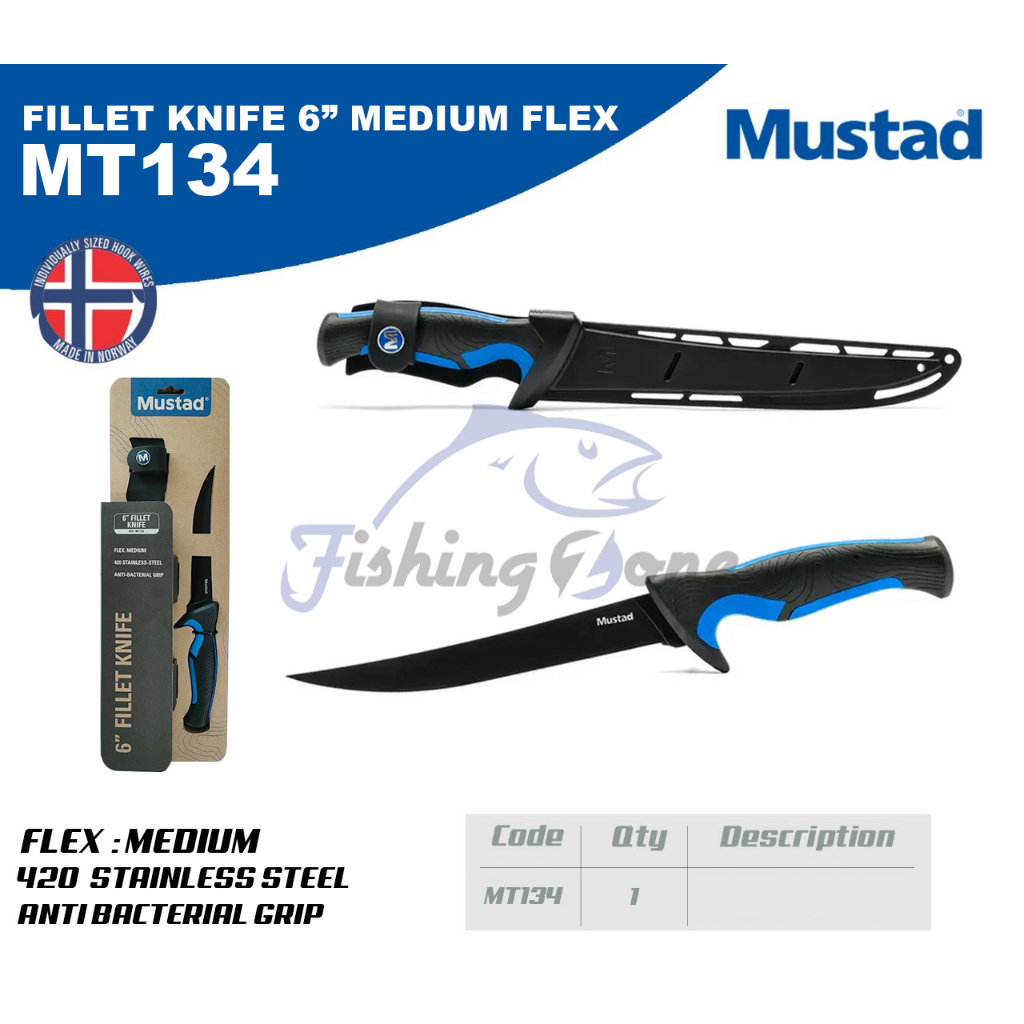 Mustad 6" Fillet Knife Medium Flex MT134 / Pisau Tajam Mustad 420 Stainless Steel
