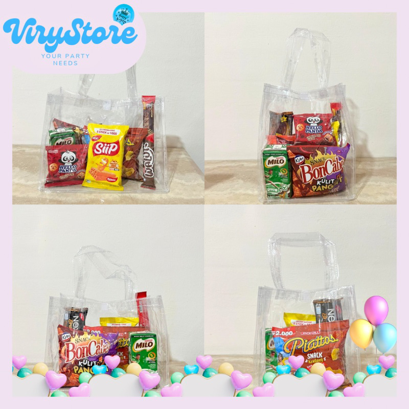 

[Virystore] Tas Mika Bening Transparan Tebal/ Souvenir Ulang Tahun/ Hampers Aqiqah/ Tas Snack Ultah Kue Lebaran/ Goodiebag