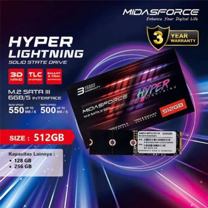 SSD M2 SATA / M.2 SATA / M2SATA 512GB MIDASFORCE GARANSI RESMI