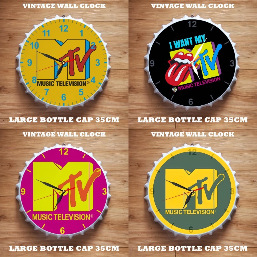 jam dinding motif tutup botol MTV jam pajangan dinding plat besi klasik vintage wall clock industria