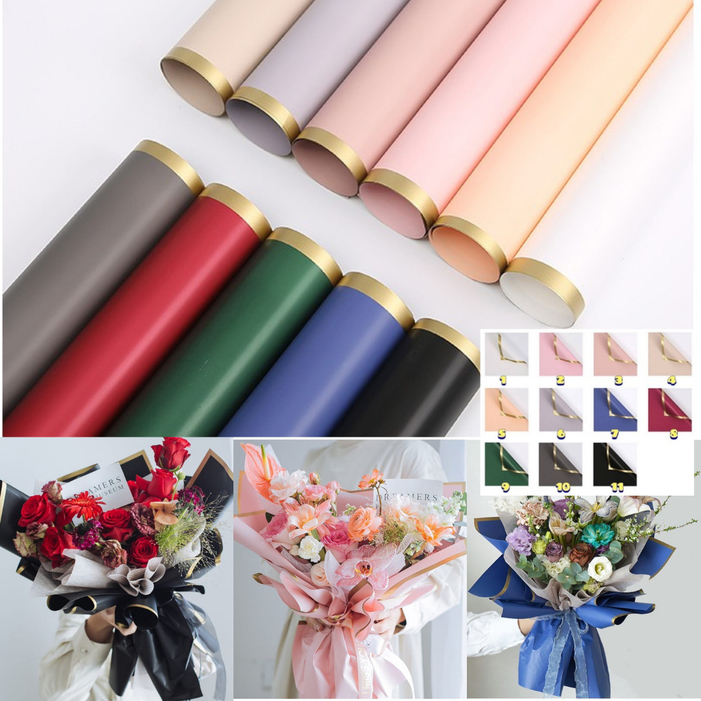 

[5 Lembar] Kertas Buket Bunga Cellophane List Gold/Korean Flower Wrapping Paper