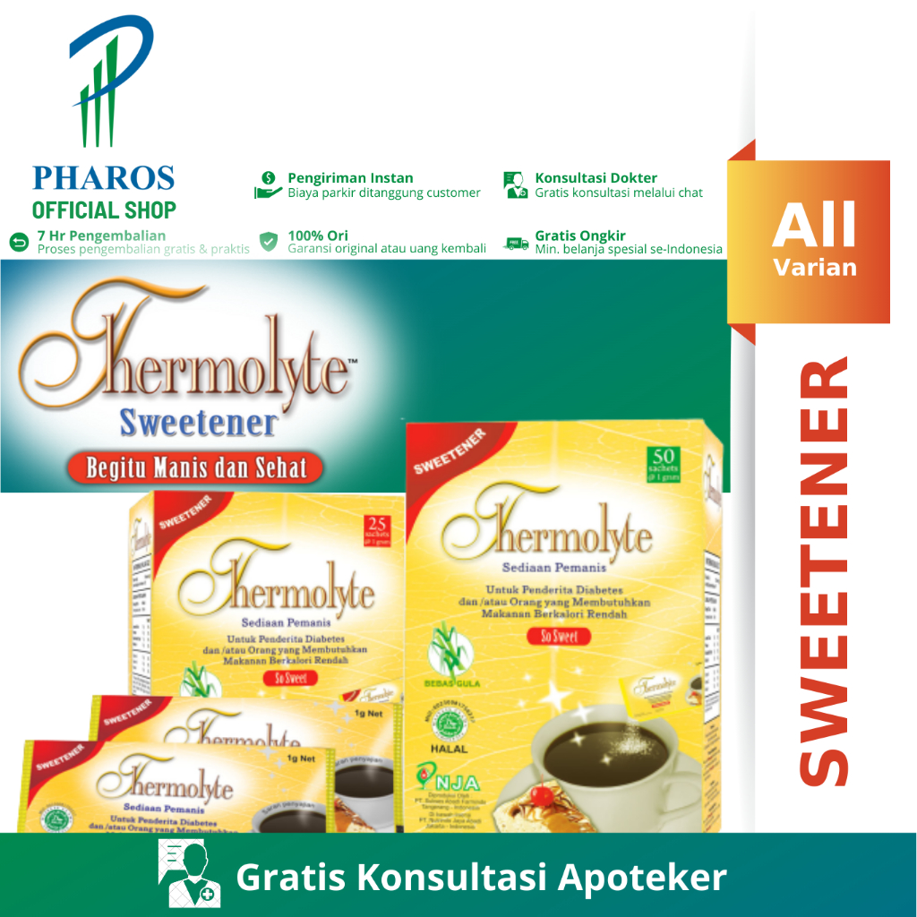 

EXP DATE NOV 2025 ISI 25'S Thermolyte Sweetener - Box isi 25 sachet & 50 Sachet @ 1 Gram - Pemanis Pengganti Gula