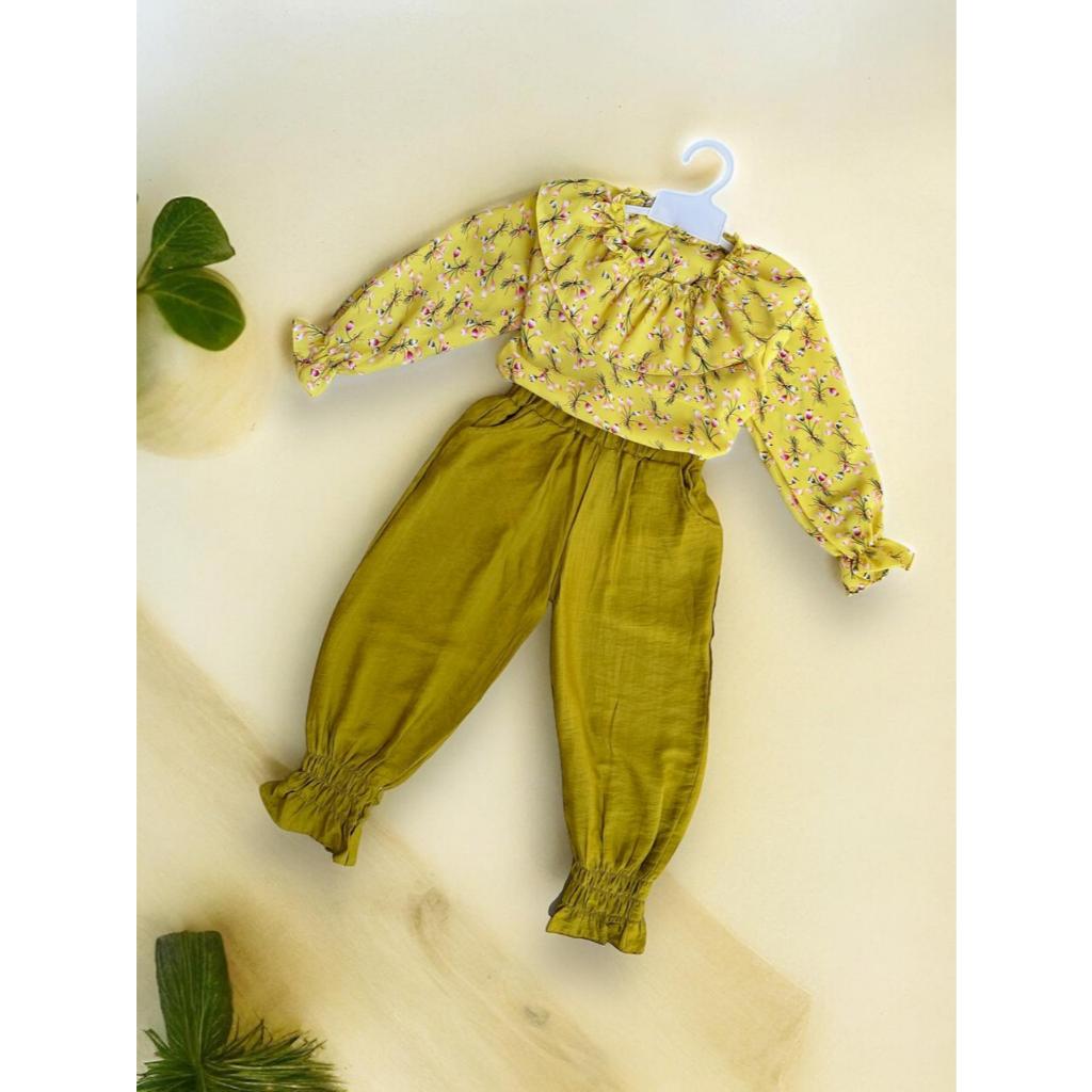 Syakila One Set Anak Perempuan Lengan Panjang Motif Bunga Cantik Usia 3-10 Tahun