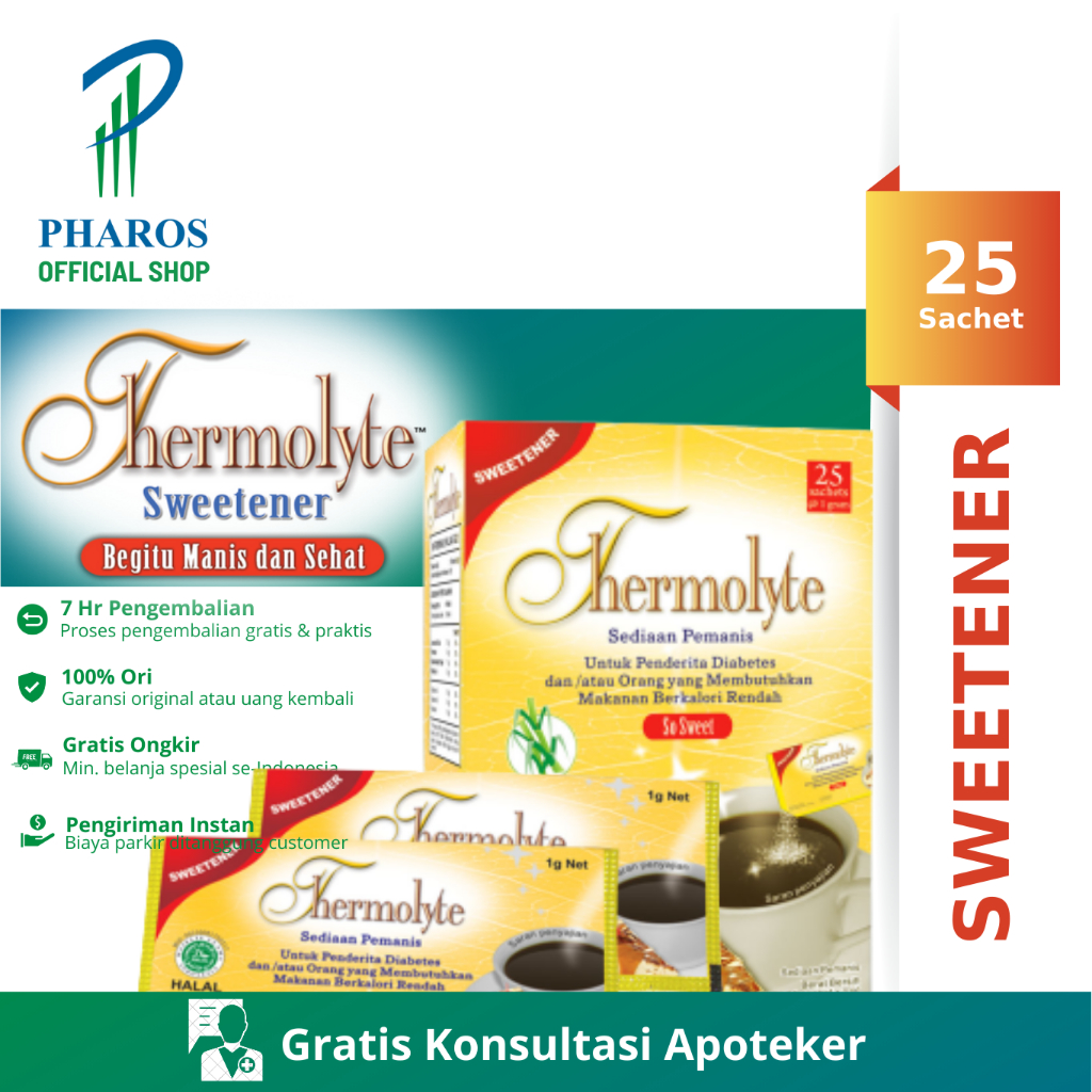 

Thermolyte Sweetener - Box isi 25 Sachet @ 1 Gram - Pemanis Pengganti Gula