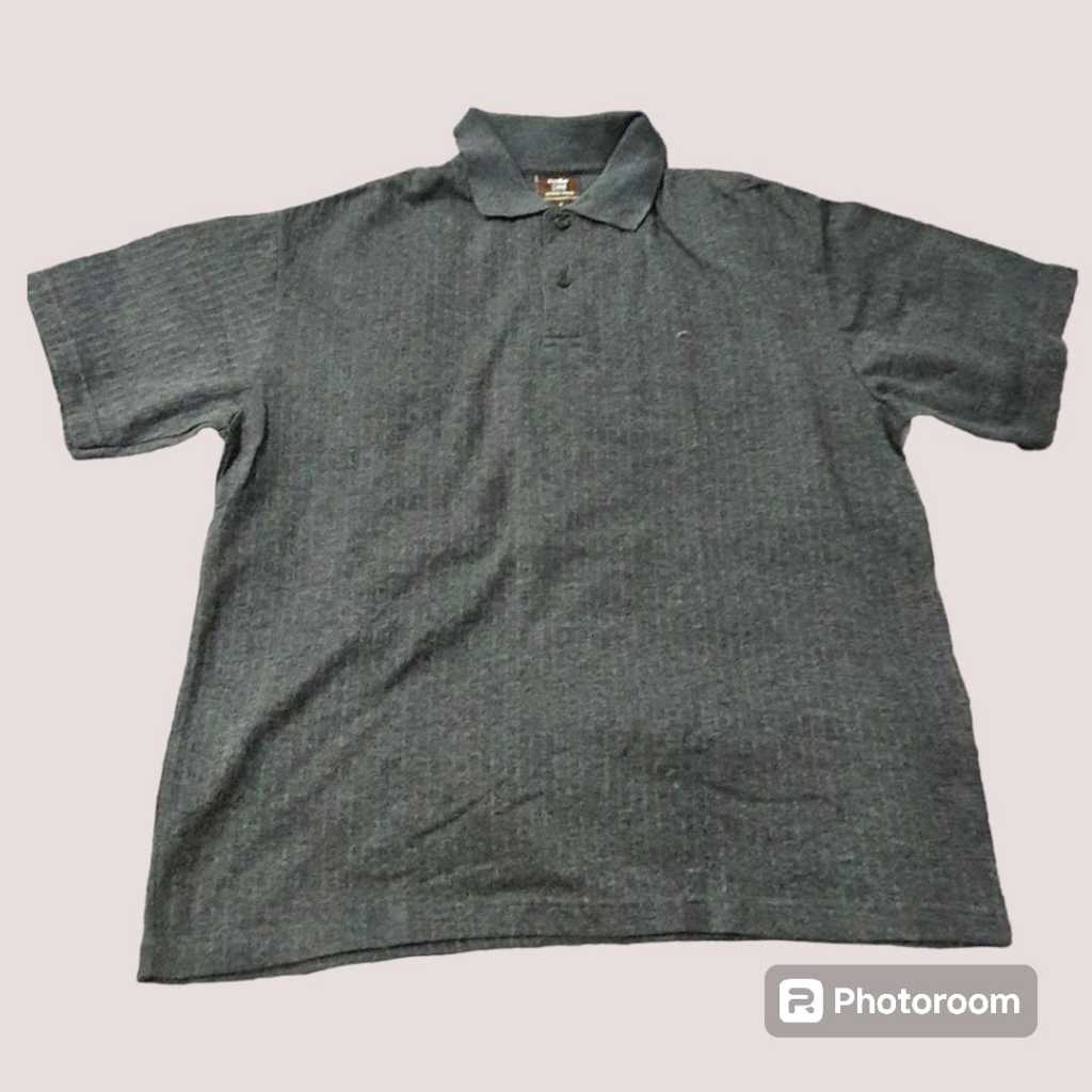 QQ BAJU KAOS COWOK Berkerah WARNA Abu Tua COLE SIZE L MOTIF GARIS JUMBO