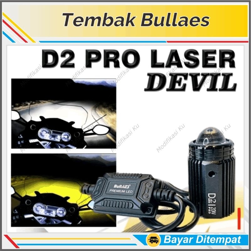 D2 PRO LASER BULLAES 20 WATT LAMPU FOGLAMP TEMBAK TEMBUS KABUT 2 WARNA KUNING PUTIH