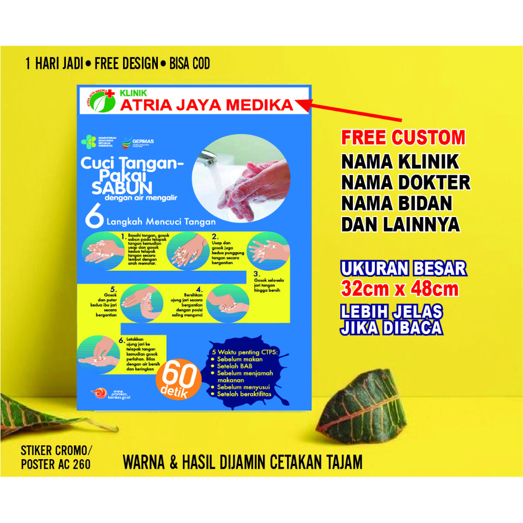 POSTER KESEHATAN 6 LANGKAH CUCI TANGAN