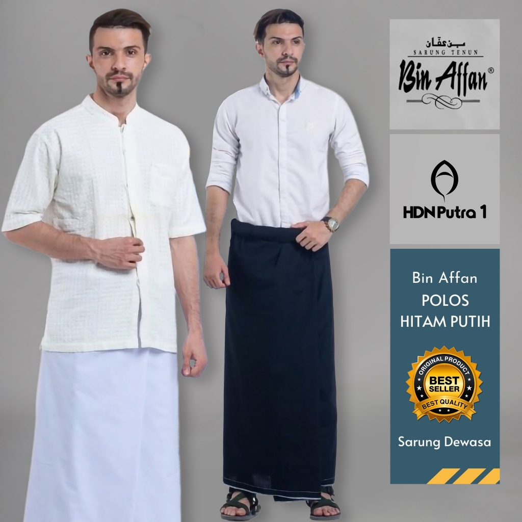 Sarung Dewasa Bin Affan Polos Hitam Putih Tumpal Sarung Tenun Millenial
