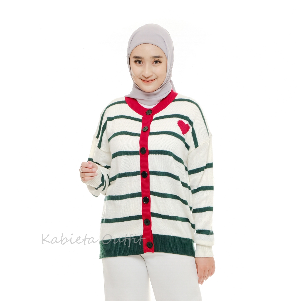 LOVE STRIPE CARDIGAN RAJUT OVERSIZE WANITA KOREAN STYLE//BLOUSE ATASAN JUMBO PREMIUM