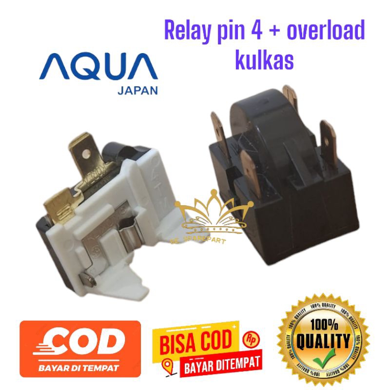 1 set Relay 4 pin + Ptc overload kulkas [ AQUA JAPAN ] 1 pintu / 2 pintu