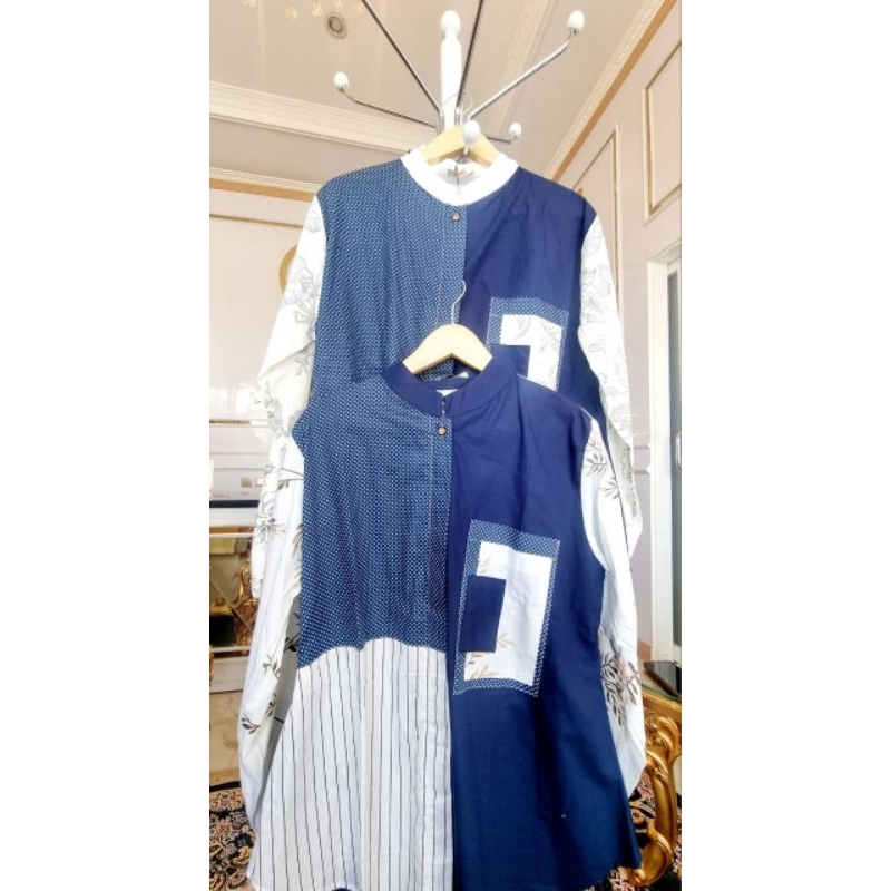 kemeja kombinasi oversize bahan katun jepang motif bunga di bagian lengan