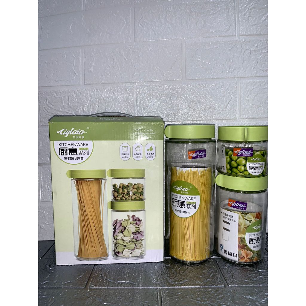 Toples Kaca Gladies Set 3 Pcs / Toples Tempat Penyimpanan Kue Kering Lebaran Kaca / toples aglaia hi