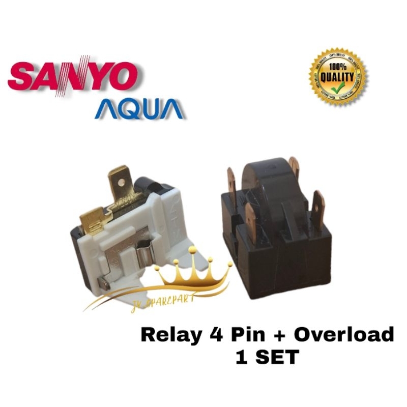 Set Relay 4 Pin + Ptc Overload Kulkas Sanyo AQua 1 Pintu / 2 Pintu