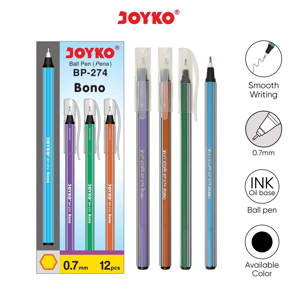 

KODE L26J Ball Pen Pulpen Pena Joyko BP274 Bono 7 mm 1 Box 12 Pcs