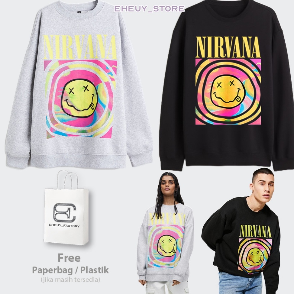 Harga TERMURAAH Crewneck HM Nirvana Vertigo Logo Kuning Sweater HnM Nirvana Rainbow Atasan Sweater W