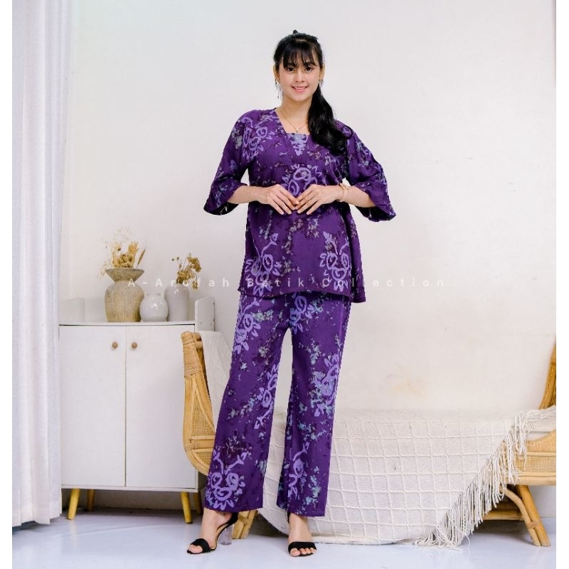 Setelan Wanita Batik Cap  Kimono Oneset Motif Sunan Rayon Pekalongan Lengan 3/4 Dewasa Cplp Rayon