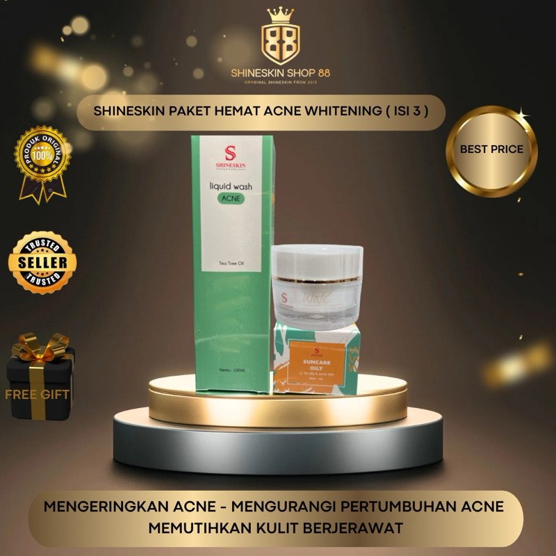 SHINESKIN PAKET ACNE WHITENING  GLOWING (ISI 3 ) PERAWATAN ACNE / PAKET SHINESKIN JERAWAT