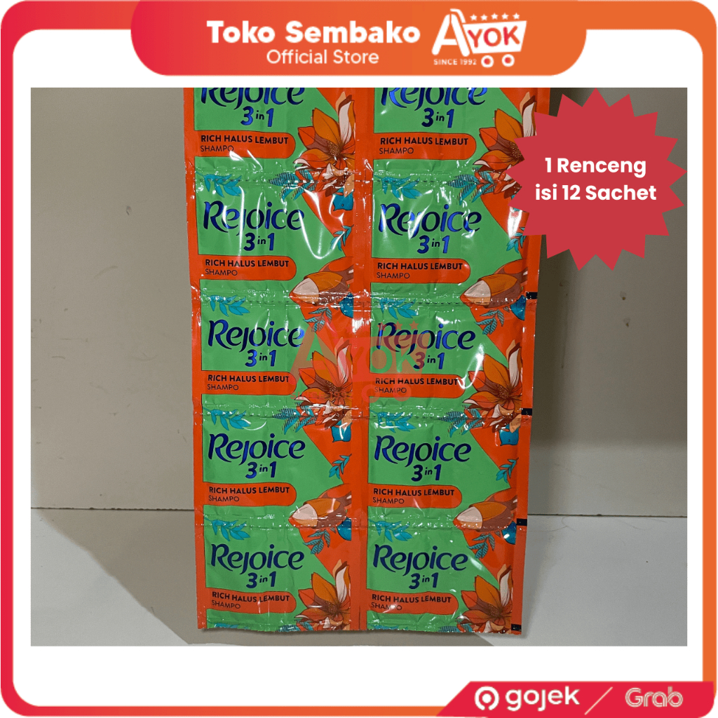 Shampo Rejoice 3 in 1 Orange Rich Halus Lembut - 1 Renceng isi 12 Sachet