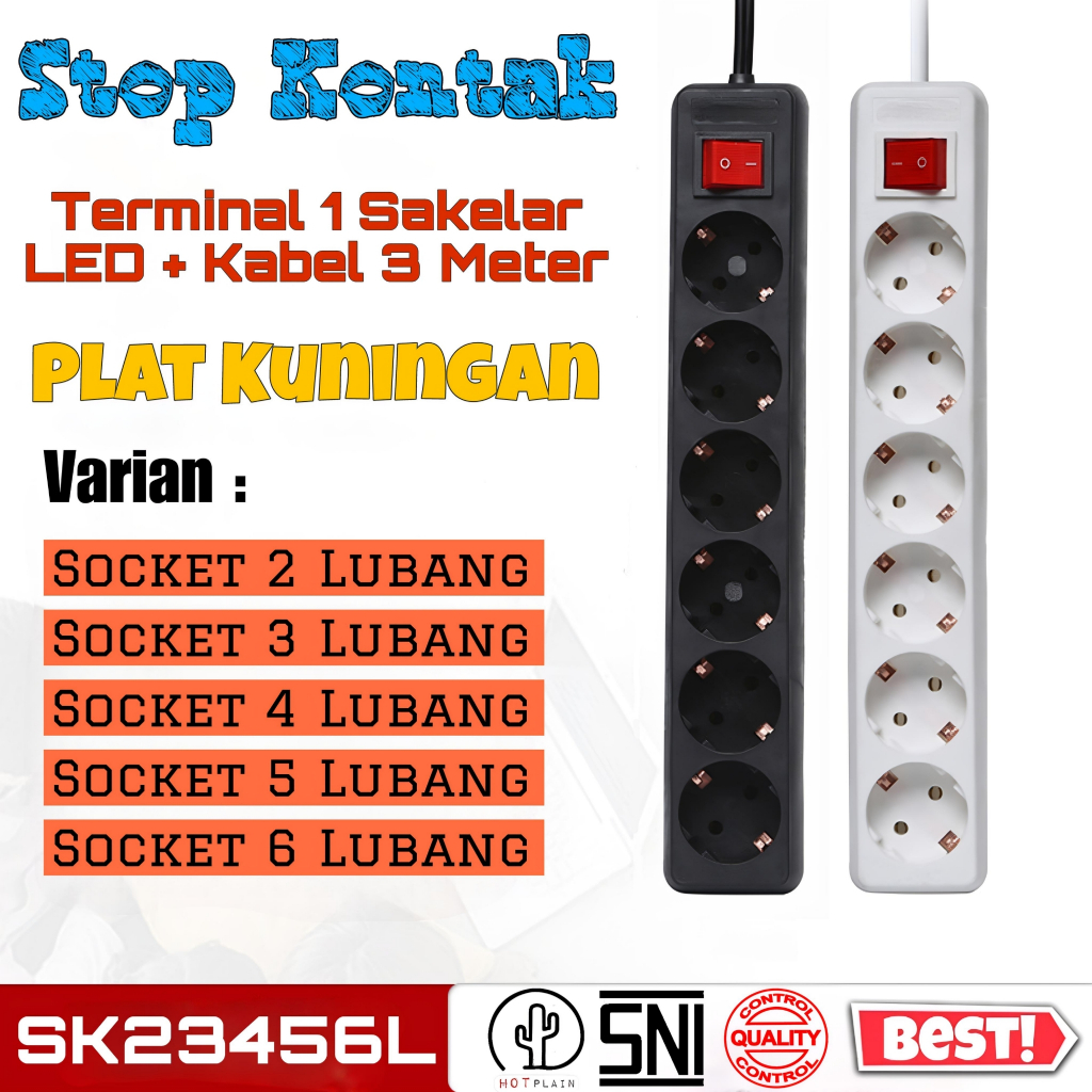 STOP KONTAK KABEL 2/3/4/5 LUBANG 3METER SNI - Stop Kontak