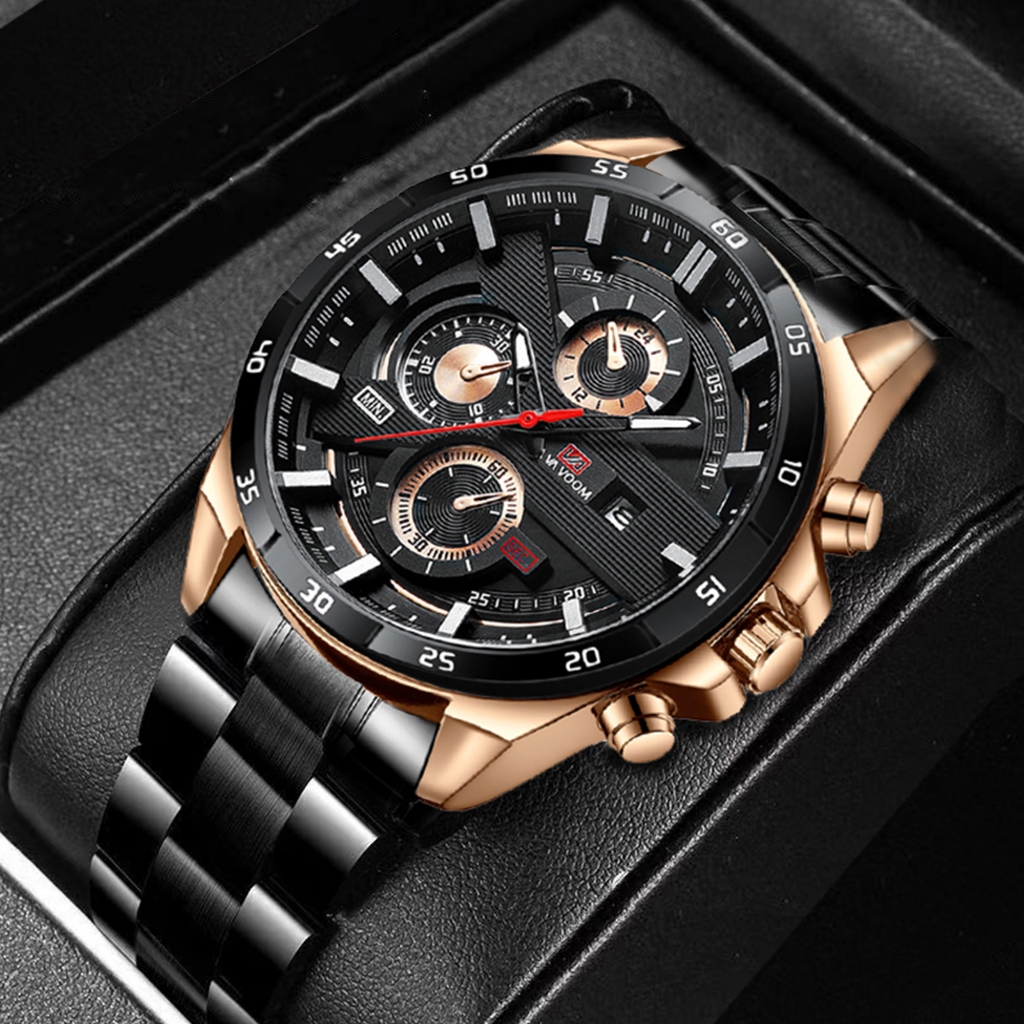 Hemat Vavavoom 216G Jam Tangan Pria Kronograf Luxury Stainless Steel Analog Quartz Tanggal Original