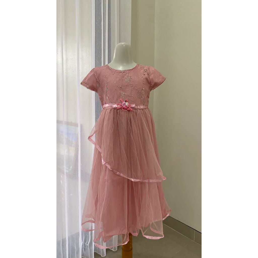 gaun dress baju pesta anak perempuan cewek import korea elegan mewah viral terbaru