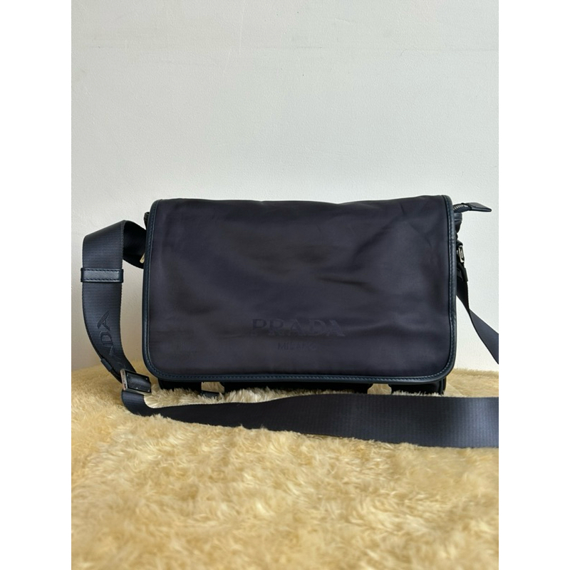 Prada Jacquard Messenger Bag Nylon Blue Navy