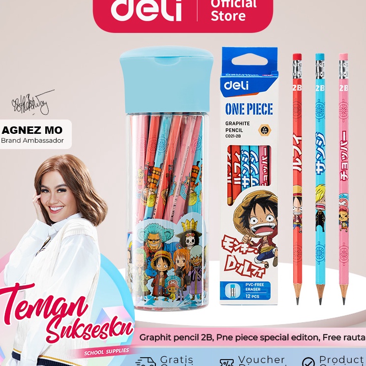 

Deli One Piece Graphit Pencil Pensil Kayu Grafit 2B Lucu Kartun One Piece Rautan Box Tube EC2X2B