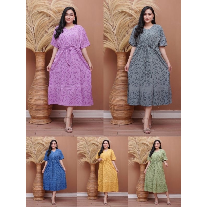 Daster Rampel Busui Tali Tengah Rayon Premium Grade A Dress Maura Susun Batik Warna Soft