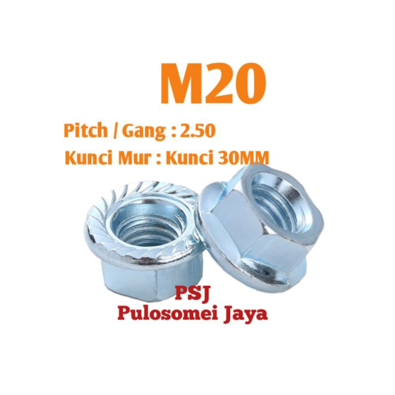 Mur Flange M20 / Flange Nut M20 Putih / Flange Nut Galvanis Putih M20