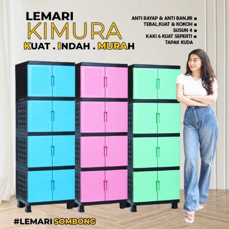 Lemari Kimura 4 Susun Non Kaca Lemari Anti Rayap Lemari Pakaian Plastik 4 Susun