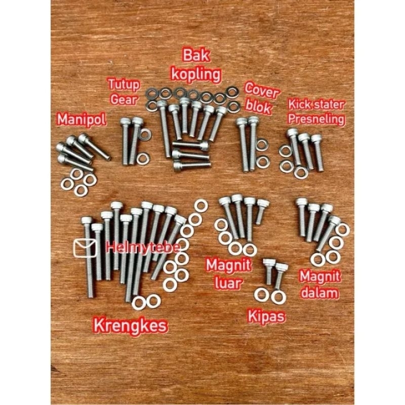 Baut L full Mesin SATRIA 2 TAK LUMBA HIU LSCM Fullset / baut L stenlis 2tak satria lumba hiu lscm