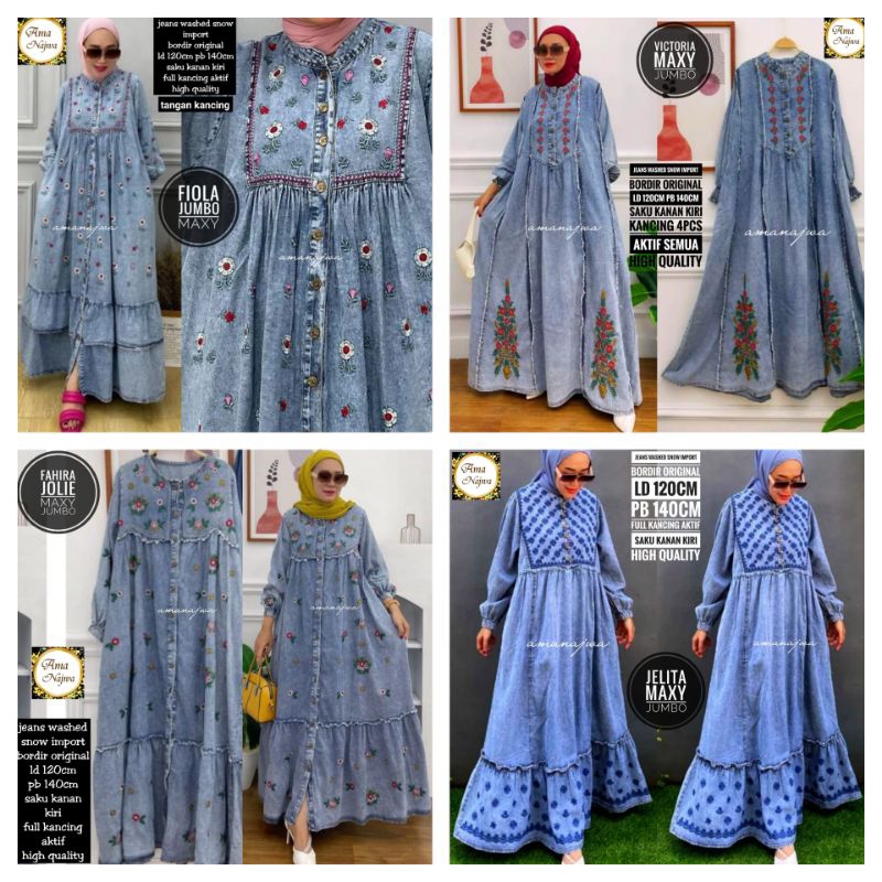 Gamis jeans bordir jumbo LD 120 & 140 cm